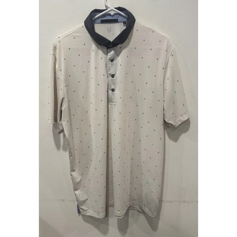 GREYSON Golf Short Sleeve Performance Polo Fox Paw Prints All Over White Blue L
